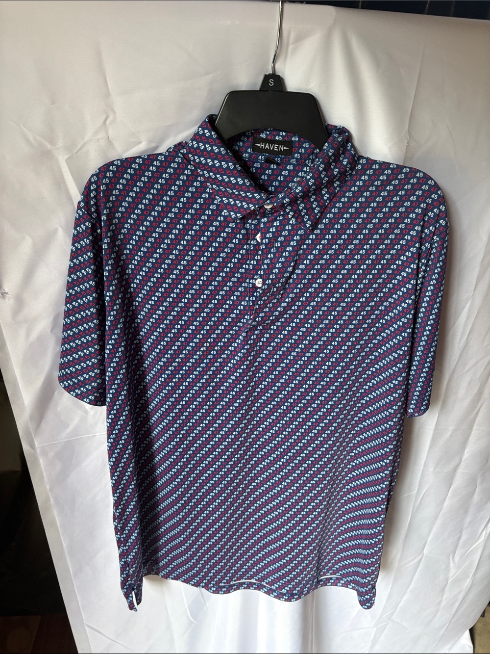 Haven 45-47 Men's Navy Polo with Pink & Light Blue Micro Print